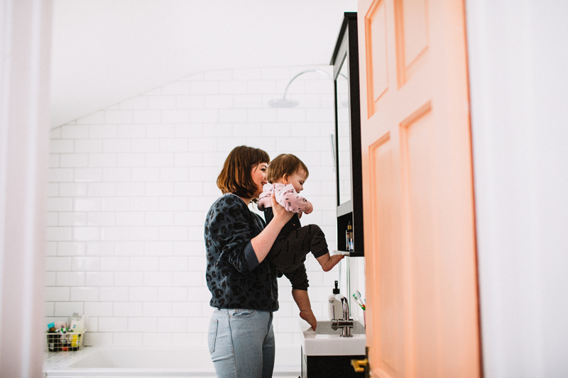 peach door bathroom